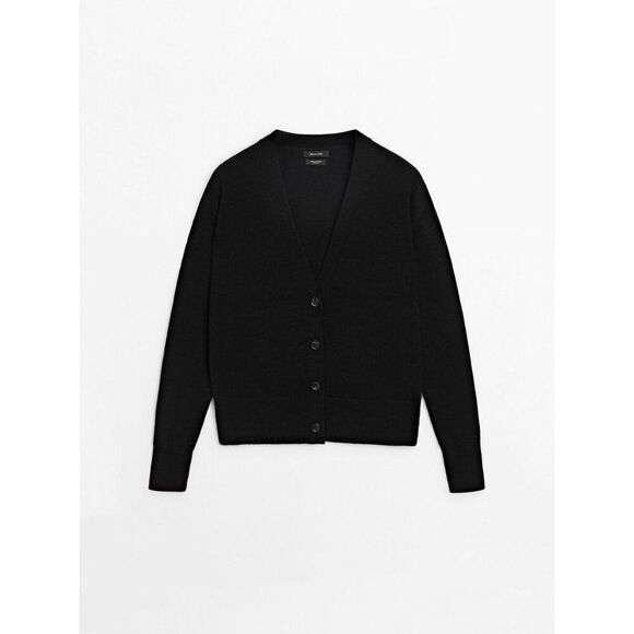 Massimo Dutti Womens Cardigan Sweater Size S Black Cashmere 5649/605 NWT - Picture 2 of 10